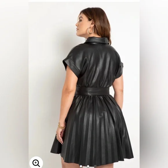 Faux Leather Dress With Pleated Skirt - Picture 2 of 8